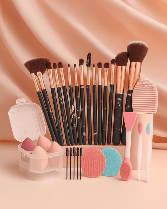 BLUSH & GLOW Noir Set Pinceaux Maquillage MARBLE