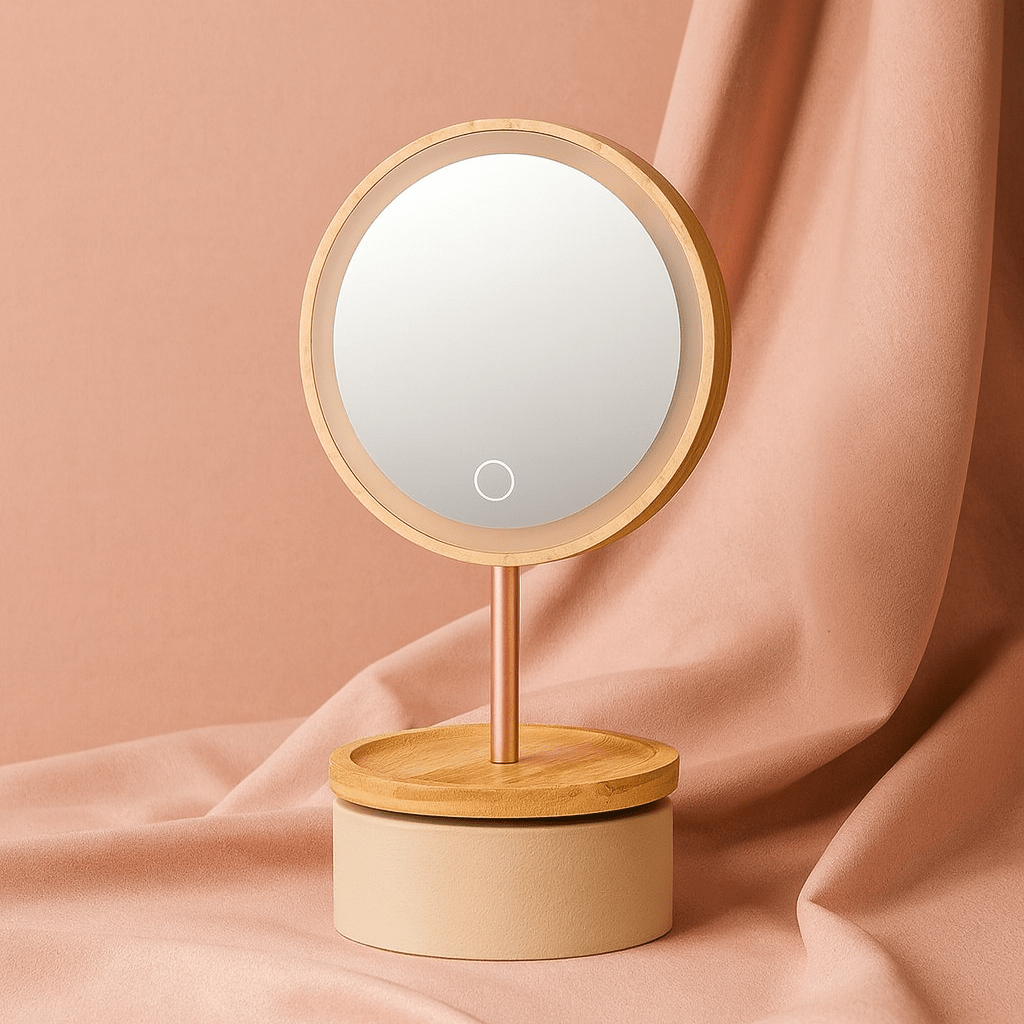 BLUSH & GLOW Rond Miroir Bois LIGHT