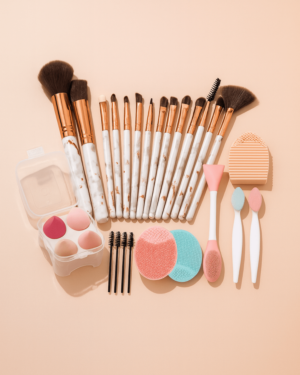 BLUSH & GLOW Blanc Set Pinceaux Maquillage MARBLE