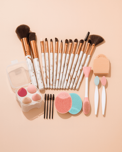 BLUSH & GLOW Blanc Set Pinceaux Maquillage MARBLE