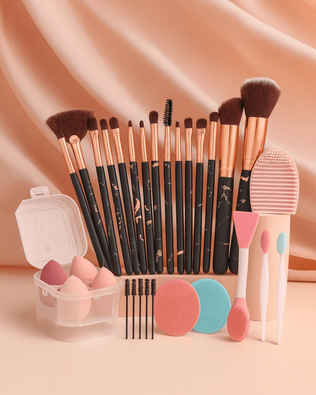 BLUSH & GLOW Noir Set Pinceaux Maquillage MARBLE