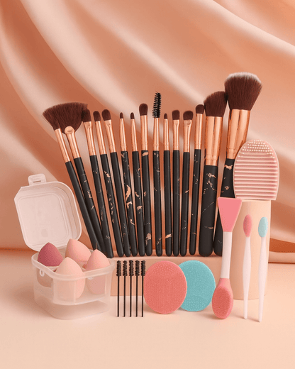 BLUSH & GLOW Noir Set Pinceaux Maquillage MARBLE