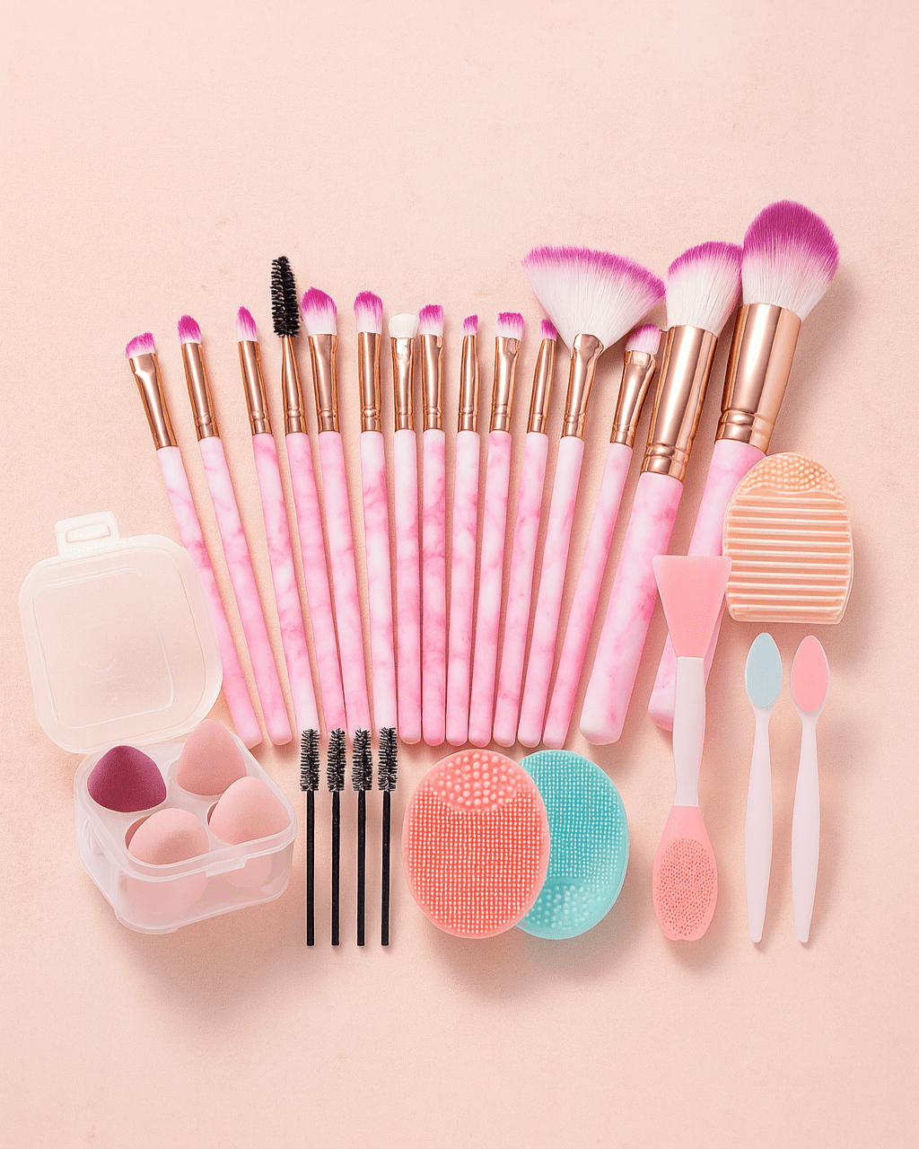 BLUSH & GLOW Rose Poudré Set Pinceaux Maquillage MARBLE