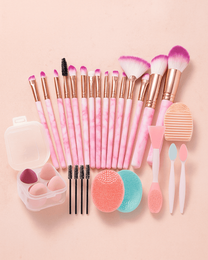 BLUSH & GLOW Rose Poudré Set Pinceaux Maquillage MARBLE