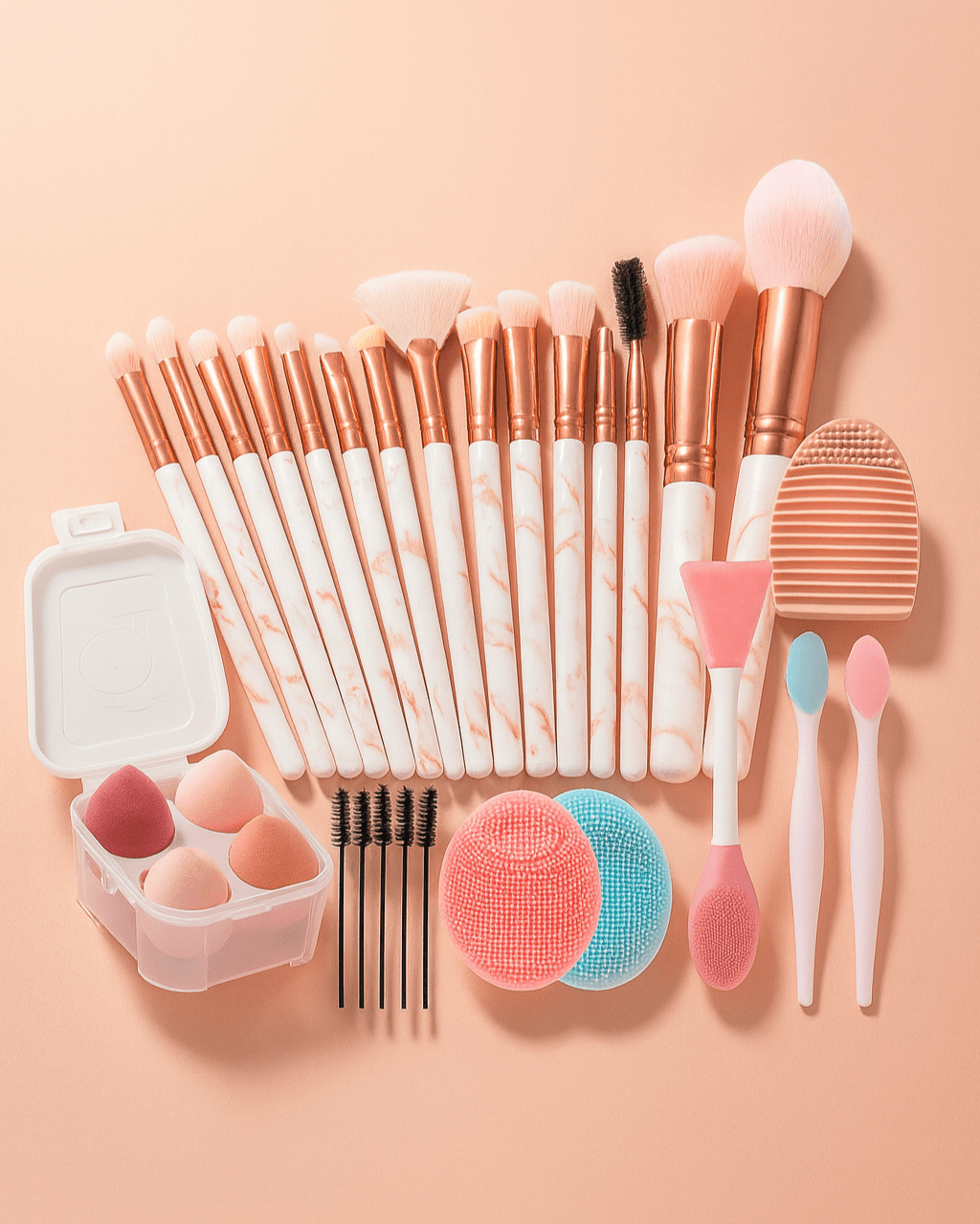 BLUSH & GLOW Rose Set Pinceaux Maquillage MARBLE